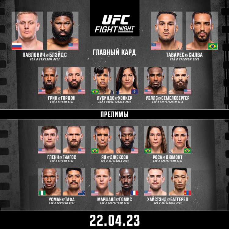 Кард ufc fight night