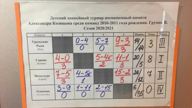 Турнирная хоккейная таблица